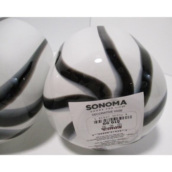 Sonoma Set Of 2 White & Black Decorative Glass Vases 5" & 6" - Picture 4 of 4